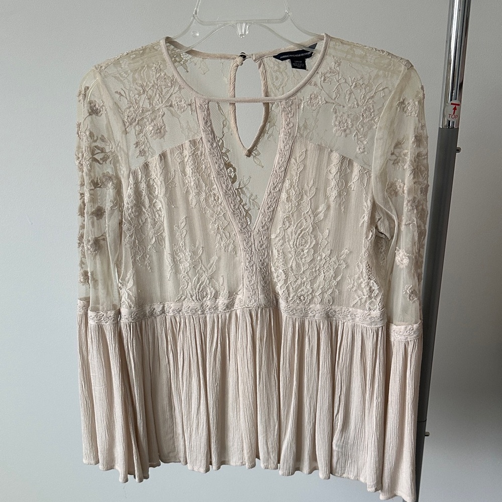 American Eagle Outfitters Cream Lace Blouse